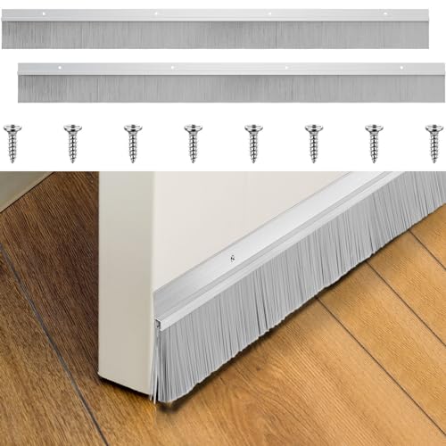 Frienda 2 Pcs 1 x 36 Inch Door Sweep Aluminum Door Brush Seal Roll up Door Sweep Brush Garage Door Bottom Sweep with Gray PP Hair Durable Easy Mounting for Exterior Doors -  MEN-Frienda-568