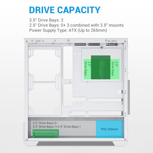 SAMA V40 White ATX Mid Tower PC Case, 6 Pre-Installed 120mm ARGB PWM Fans, Dual Tempered Glass Panels, Vertical Airflow Design, USB Type-C Port, Gaming Computer Case for ATX/Micro-ATX/ITX Motherboard by SAMA - Image 5