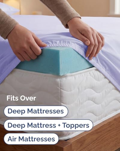 Image of Extra Deep Twin XL Sheet Set - 4 Piece Breathable Cooling Sheets - Lavender | Hotel Luxury Bed Sheets Set, Easy & Secure Fit, Ultra-Soft, Wrinkle & Fade Free, Comfy Sheets Set with Extra Deep Pockets