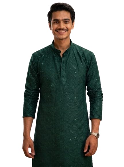 Stylish Men's Kurta with Embroidery, Sequins Detail, Mandarin Collar, Traditional Ethnic Kurta, Comfortable & Breathable Kurta for All Occassion,-picture-13