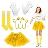 Renwlly Disfraz de mujer M y M, para manualidades, con plancha, disfraz de grupo, con tutú, guantes y calcetines a rayas, para carnaval (amarillo limón)
