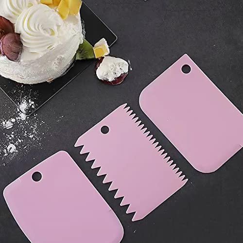 Lukzer 3PC Plastic Dough Bench Scrapper Cake Cutter, Chopper, Smoother Icing Fondant Cake Decorating Baking Tool Frosting Spreader Pastry (Random Color)