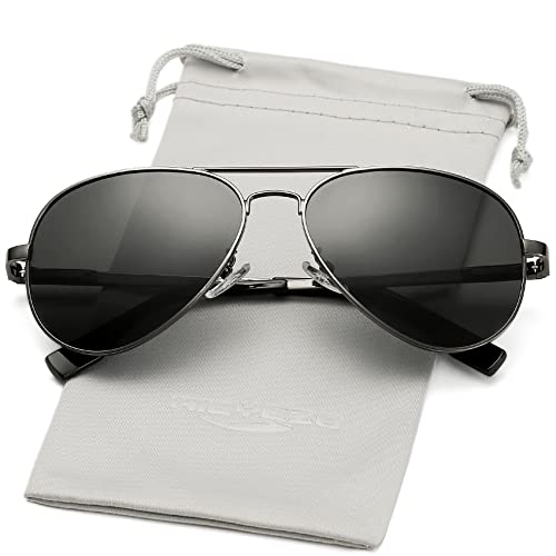 AIEYEZO Classic Aviator Polarized Sunglasses for Men Women Spring Hinge Metal Frame UV400 Protection, Gunmetal/Grey, MM