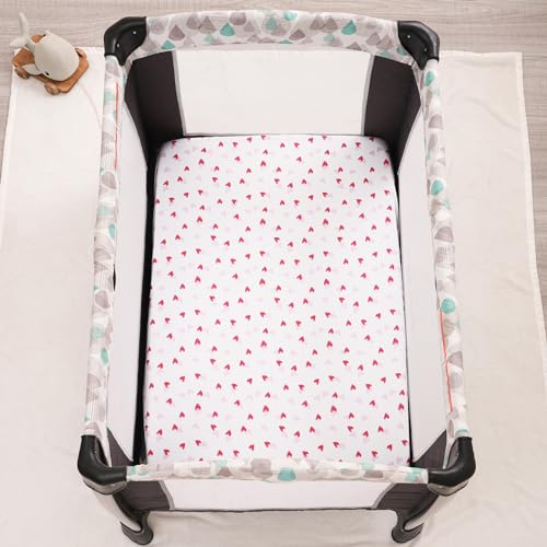 Image of david's kids 3 Pack Mini Crib Sheets, Soft Breathable Premium Pack N Play Sheets for Baby Girls Neutral, Playard and Mini Crib Mattresses, Rainbow