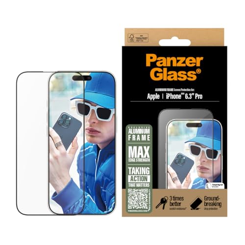 Protection d'écran haut de gamme PanzerGlass pour Apple iPhone 16 Pro avec cadre alu