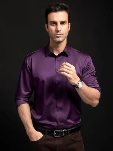 Image of IndoPrimo Men's Stylish Solid Satin Casual Shirt for Men Full Sleeve