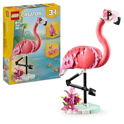 LEGO Creator 3in1 Wilde Tiere: Rosa Flamingo - umbaubar in eine Kakadu Minifigur oder einen Axolotl – Kreatives Spielzeug - Geburtstagsgeschenk für Mädchen und Jungen ab 8 Jahren – 31170
