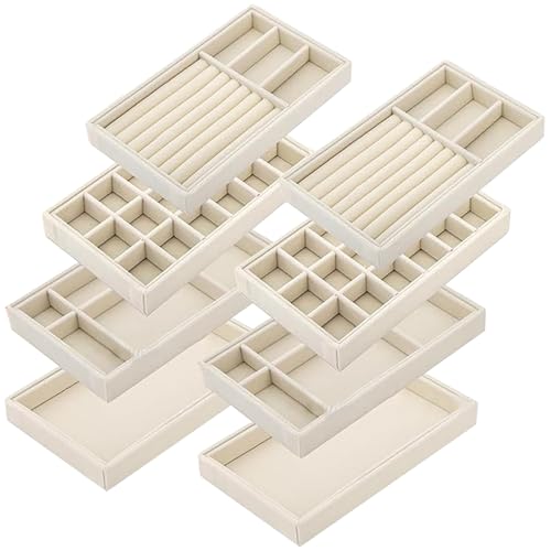 SMELEYOU 4pcs/set bandeja de joyería apilable protección suave de joyería organizador de cajones insertos con divisores organizador de cajón ordenado para anillos de collar de pendientes.