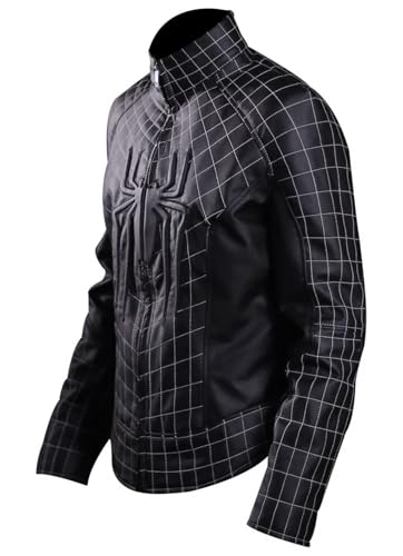 Men's Black and White Spider Logo Leather Jacket – Superhero Inspired Biker Style – Faux Leather Outerwear2