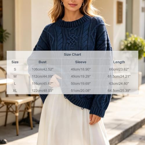 Cable Knit Sweater Women Oversized Crew Neck Long Sleeve Knit Pullover - image 6