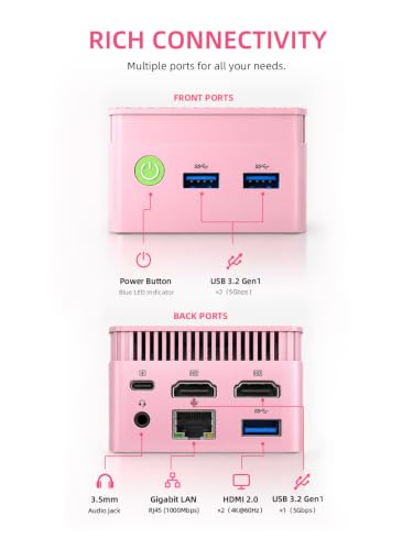 GMKtec G5S Mini PC Intel N5095 8GB LPDDR4 128GB SSD Desktop Computer Pink - image 8