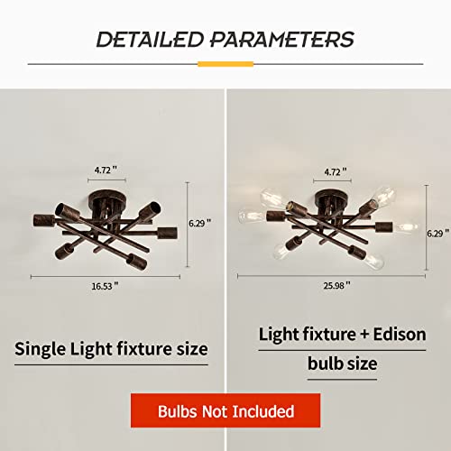 Image of ASGYISA 6-Lights Semi Flush Mount Ceiling Light Fixture Vintage Modern Bronze Matte Sputnik Chandelier Farmhouse Ceiling Lamp for Kitchen Bedroom Dining Room Living Room Entryway.