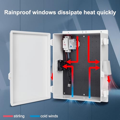 Image of Namunanee Outdoor Electrical Box with Thermostat and Fan, ABS Water Resistant Enclosure with Internal Mounting Panel & Hinged Cover,16 inch H* 12 inch L* 5.9 inch W Plug & Play.