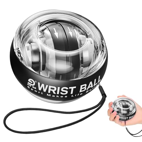 JIN BD Wrist Gyro Ball and Finger Skateboard Set – Self-Starting Forearm Exerciser for Grip Strength, Hand & Finger Exerciser, No Light Black , Home Gym, Workout, Rehabilitation
