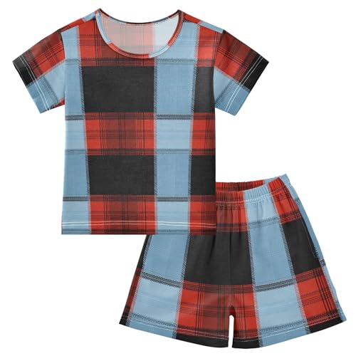 Red and Bule Buffalo Check Plaid Pajama Set Pajamas Sleepwear Nightwear Loungewear Clothes Set B04043373