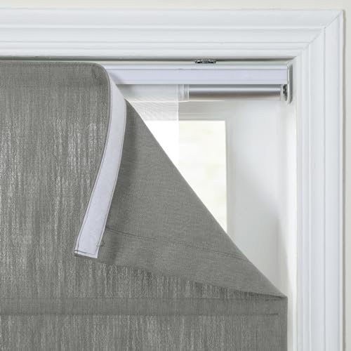 Image of TWOPAGES Isabella No Drill Cordless Roman Shade Linen Textured Cotton Roman Blind for Windows, Custom Made Room Darkening Blackout Roman Window Shade, Hardware Included, Dark Gray, 1 Piece