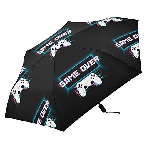 Oyihfvs Realistic Mock-up of Modern Wireless Game Controller Game Over Parasol Folding Umbrella, Reinforced Windproof Waterproof, Portable Compact Anti-UV Sun Rain Protection for Travel Outdoor