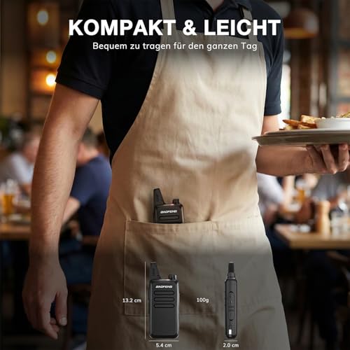 Baofeng T22 Walkie Talkie Set, 16 Kanäle PMR446 Funkgerät mit 1500mAh Akku & USB-C, Tragbares Wiederaufladbares Handfunkgerät für Gastronomie, Hotel, Lager und Baustelle (2er-Pack)