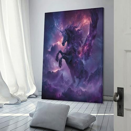 Póster impreso de unicornio EUUMKOO, decoración de pared para sala de estar y cielo estrellado 3