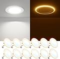 FREELICHT 12 Pack 4 Inch 5CCT LED Recessed Can Light with Night Light, 2700K/3000K/4000K/5000K/6000K Selectable Flat Recessed Lighting, 7W=60W, 700LM, Dimmable Retrofit - ETL & FCC