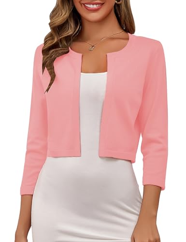 Image of Women's Cropped Cardigans Sweaters 3 /4 Sleeve Crewneck Open Front Bolero Shrugs for Women, S-XL