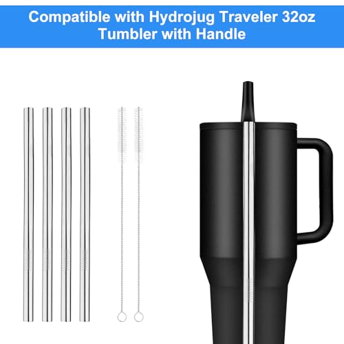 4 Pack Stainless Steel Replacement Straw for Hydrojug Traveler 32 oz, 4 Reusable Water Bottle Straws with 2 Cleaning Brush for Hydrojug Traveler Tumbler Parts Accessories, Dishwasher Safe - Thumbnail 3