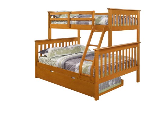 DONCO Twin Over Full Mission Bunk Bed-Fixed Ladder-Honey with Trundle