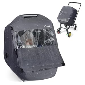 Orzbow Winter Regenschutz Babyschale,Universell Autositzbezug für Babys mit Transparente Reißverschluss Fronttür,Seitliche Maschenlöcher,Schutz vor Wind, Schnee und Regen,Maschinenwaschbar,Dun...