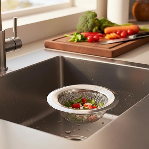 Image of Sulfar Stainless Steel Sink Strainer & Stopper 4 Inch (10 cm) | 2 in 1 Kitchen Drain Filter Basket with Fine Mesh | Anti-Clog Basin Drain Cover for Sink, Washbasin, Durable Rust Resistant (Chrome)