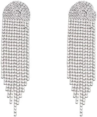 Orecchini Lunghi A Lampadario Prosy – Con Frange E Cuore Di Strass, Argento, Vintage Per Sposa E Festa