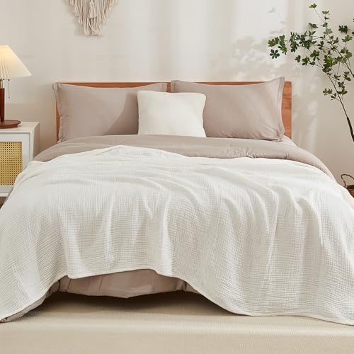 Image of EMME Muslin Blankets for Adults Throw Blanket for Couch Breathable Gauze Soft Lightweight Airy White King 108 inch x 90 inch