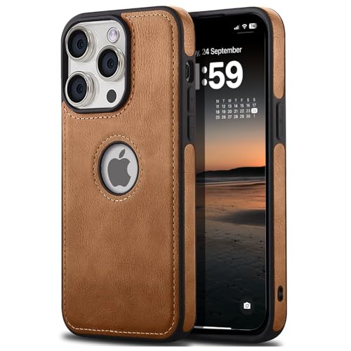 Image of KARWAN️ Genuine Leather Finish iPhone 15 Pro Back Cover Case |Shockproof Design |Raised Edges for Camera & Screen Protection |Super Soft - Touch |Leather Case for iPhone 15 Pro - Brown