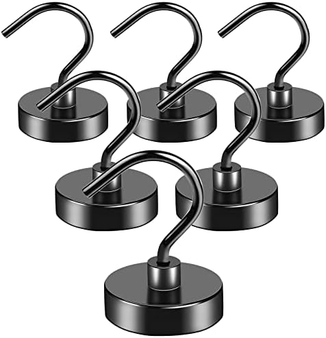 VNDUEEY Magnetic Hooks Heavy Duty, 50LBS 6 Pack Black Strong Large Opening Magnet Hooks for Hanging, Neodymium Metal Magnets with Hooks for Refrigerator, Cruise, Kitchen, Garage, Workplace and Office