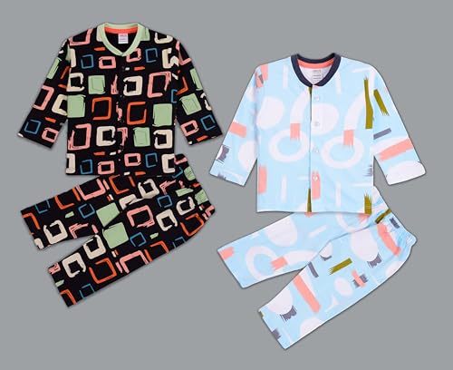 Image of 3BROS Kids Pure Cotton Night Suit Set | Boys Girls Printed Sleepwear Shirt & Pajama Clothing Combo | Soft Breathable Night Dress Outfit | Pack of 2