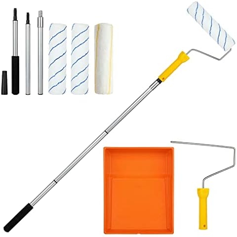 FWEEK Paint Roller Set, Telescopic Aluminium Alloy Rod Paint Roller Brush Set, Wall Painting Set-Including Telescopic Rod, Paint Roller Hook, 9" Roller Brush Head, 9" Orange Paint Tray Cover
