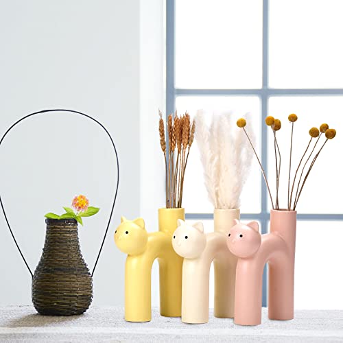 Bigpipi Cute Cat Shaped Ceramic Flower Vase For Home Bedroom Office Coffee Table Centerpieces, Unique Modern Aesthetic Decorative Vase, Funny Cat Lover Gift (White) #TOP6