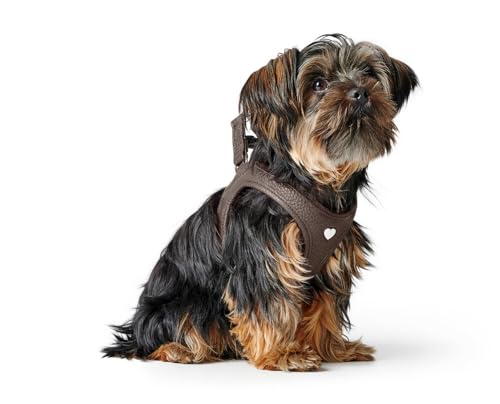 Hunter Hundegeschirr Love, Farbe: braun, weiches Rindsleder, atmungsaktive Mesh-Polsterung, Herz handgenäht, hoher Komfort, Made in Germany, Größe: XS-S