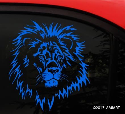Miniatura 2 de Calcomanía de león  Hermosa cabeza de león macho salvaje grande  "Rey del orgullo"  para cochesventanascamiones  (azul, 10.25 x 9 pulgadas)