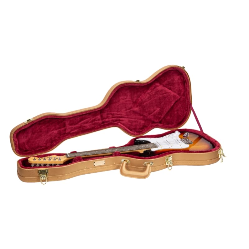 Crossrock Wooden Electric Guitar Case for 335 Style Semi-Hollow | Blossom Brown Faux Leather Burgundy Velvet Interior Lock Designer SeriesCRW530SABQ product thumbnail 11