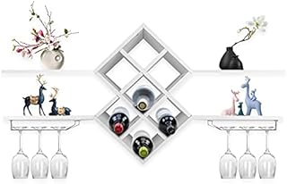 Wall Mounted Wine Rack, Drinks Cabinet Bottle Glass Holder Wine Rack Cabinet Bar Accessories Shelving with The Middle Wine Unit for 7 Bottles Wine Storage Display Shelf for Home Kitchen Dining Room