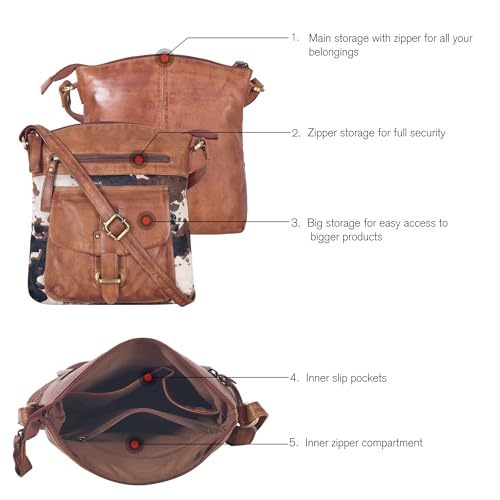 Image of Oak Leathers Leather Crossbody Bag For Women With Adjustable Sling Strap - Medium Size Crossover Shoulder Handbag Purse