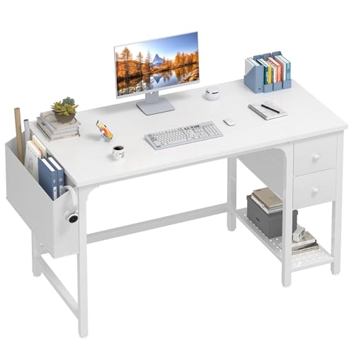 Lufeiya White Computer Desk with Drawers - 47 Inch PC