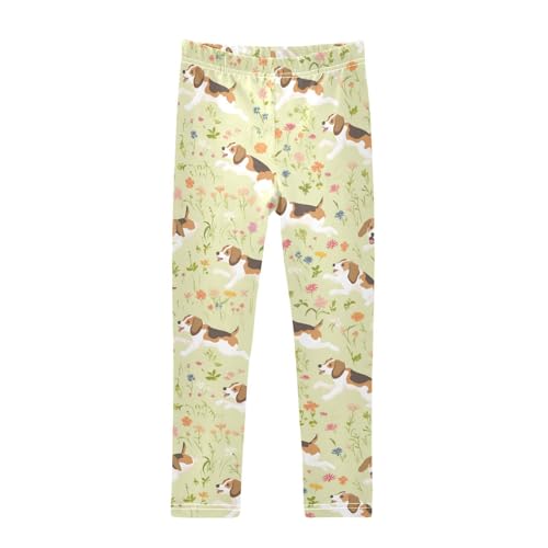 Vdsrup Girls Leggings Beagle Dog Light Green Kids Length Leggings Pants Athletic Yoga Pants Toddler Tights Trousers 4T