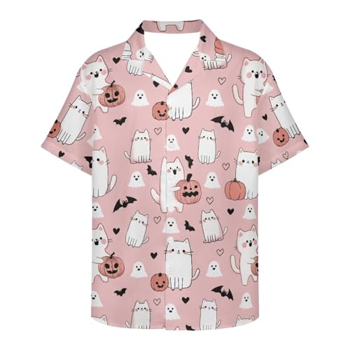 Halloween Cats Pumpkins Pink Print Men Cute Animal Oil Painting