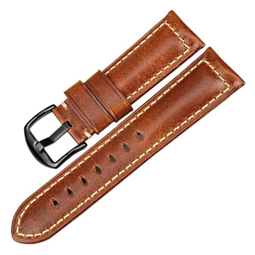 Bracelet de montre fait à la main 20mm 22mm 24mm cuir vintage cire d'huile boucle noire