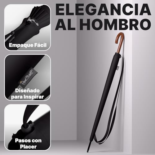 Royal Walk Paraguas Grande XXL Antiviento para Hombre y Mujer Automático Abierto Para 2 Personas de 54 Pulgadas Negro Paraguas Resistente al Viento de Golf Originale Impermeable 16 Varillas 120cm