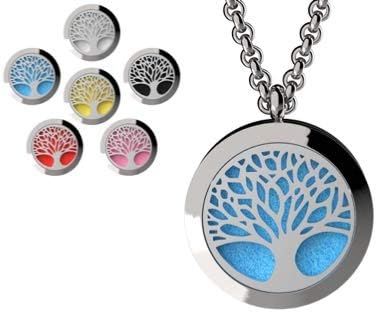 Miniatura 4 de Wild Essentials - Collar difusor de aceites esenciales con diseño de árbol de la vida, flor de la vida y cruz de acero inoxidable con cadenas de 24