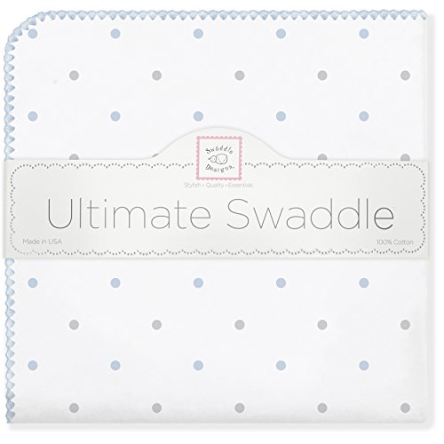 SwaddleDesigns Ultimate Winter Swaddle, X-Large Receiving Blanket, Made in USA, Premium Cotton Flannel, Pastel Blue Dots (Mom's Choice Award Winner)