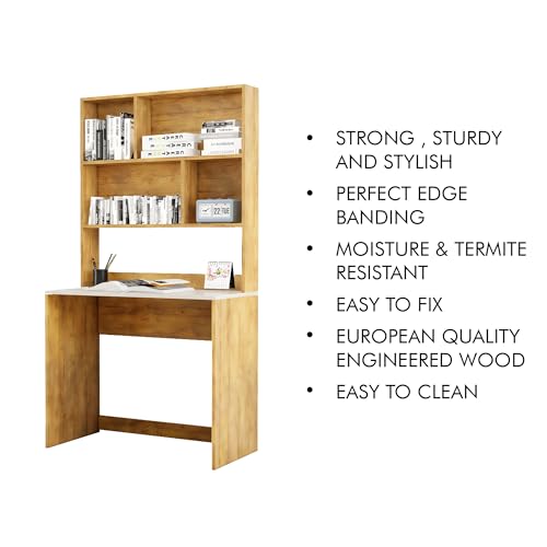 Image of Bniture Wooden Study Table for Home | Engineered Wood Study Table with Book Shelf | Multi Purpose Computer Desk for Writing & Study | Laptop Table for Home & Office | Giant Wood & Frosty White
