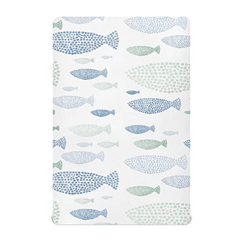 Fish Fitted Crib Sheet for Boys Girls Baby Crib Sheet Crib Mattress Sheet Baby Mattress Sheets for Pack N Play Mattress Pad,52 X 28 in